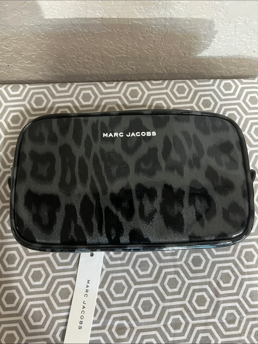 Marc Jacobs Black Leopard Coated Canvas Toiletry Bag